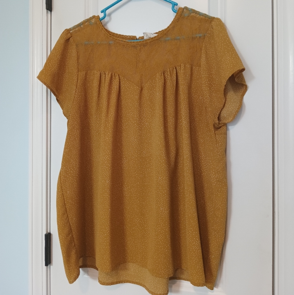 Blu pepper, Gold/mustard yellow, 2xl blouse with lace detail